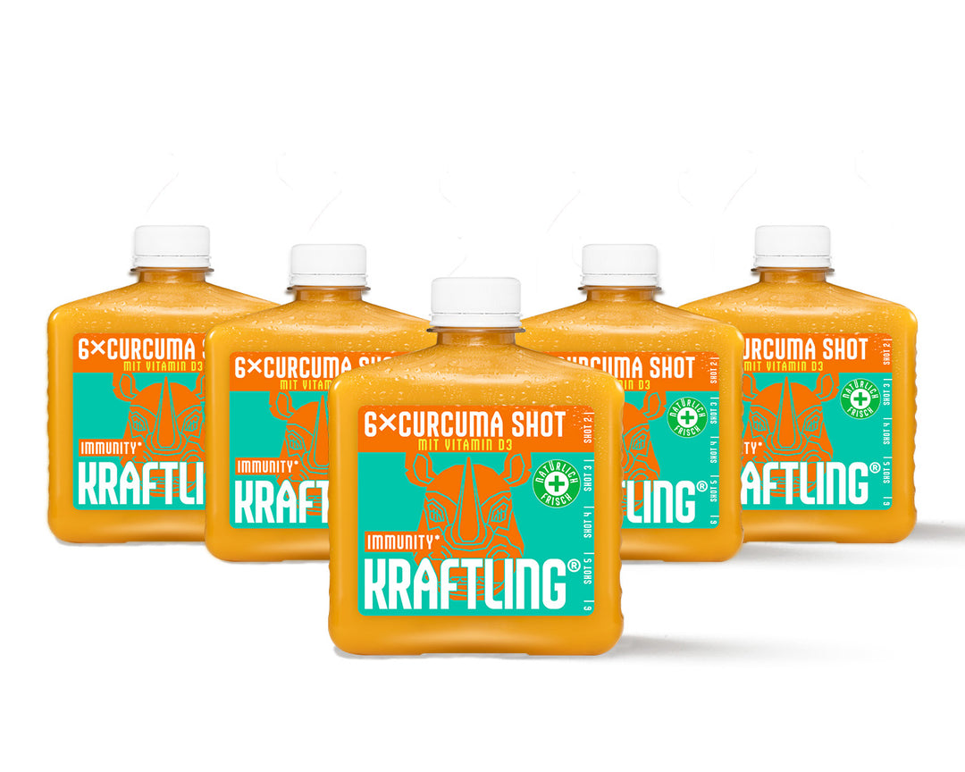 Kraftling® Immun-Flachmann Curcuma – Monatsration (30 milde Shots mit Vitamin D3)