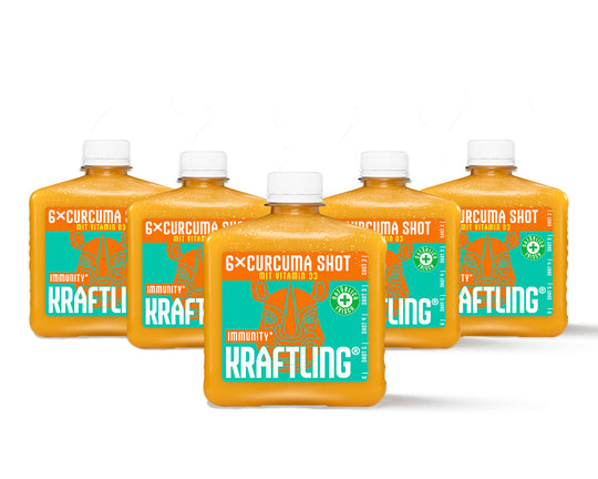 Kraftling® Immun-Flachmann Curcuma – Monatsration (30 milde Shots mit Vitamin D3)