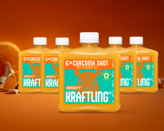 Kraftling® Immun-Flachmann Curcuma – Monatsration (30 milde Shots mit Vitamin D3)