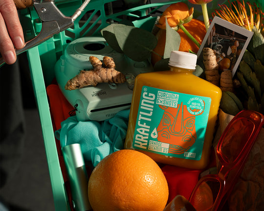 Kraftling® Immun-Flachmann Curcuma – Monatsration (30 milde Shots mit Vitamin D3)