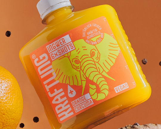 Kraftling® Immun-Flachmann Orange Curcuma – Monatsration (30 Shots in 5 Flaschen)