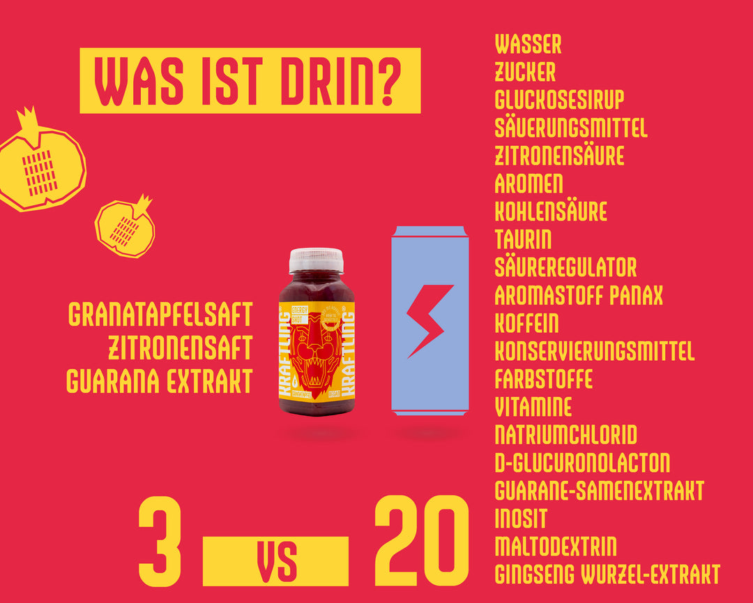 Kraftling® Energy-Shot Granatapfel – Monatsration (28 Shots mit Guarana Koffein)