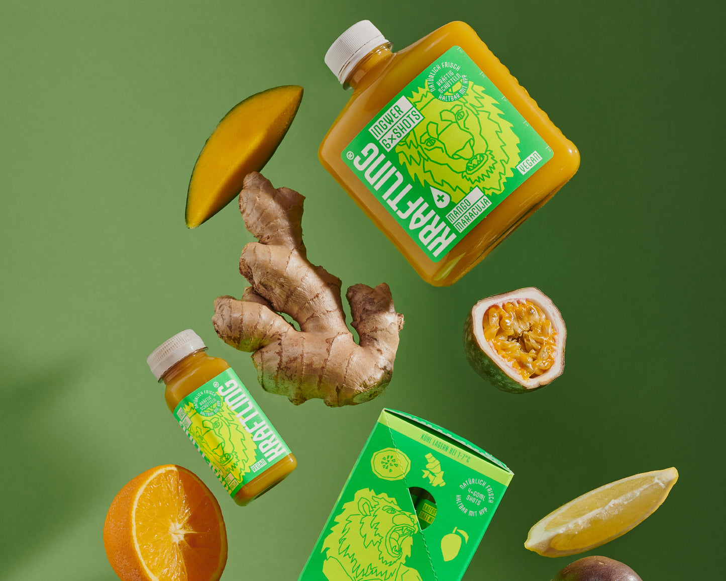 6x Ingwer Shots - Mango Maracuja - Flachmann
