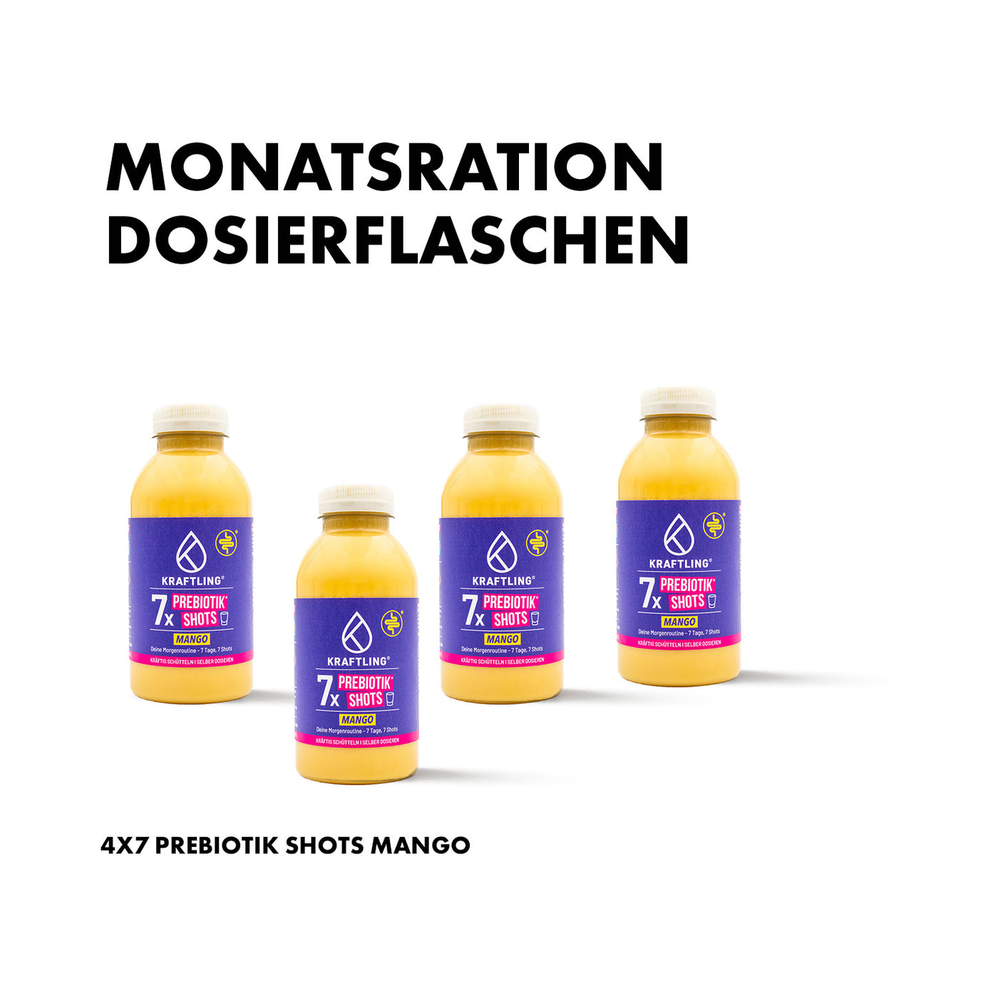 Monatsration - Prebiotik Shot Dosierflasche - Mango - 4 x 7 Shots