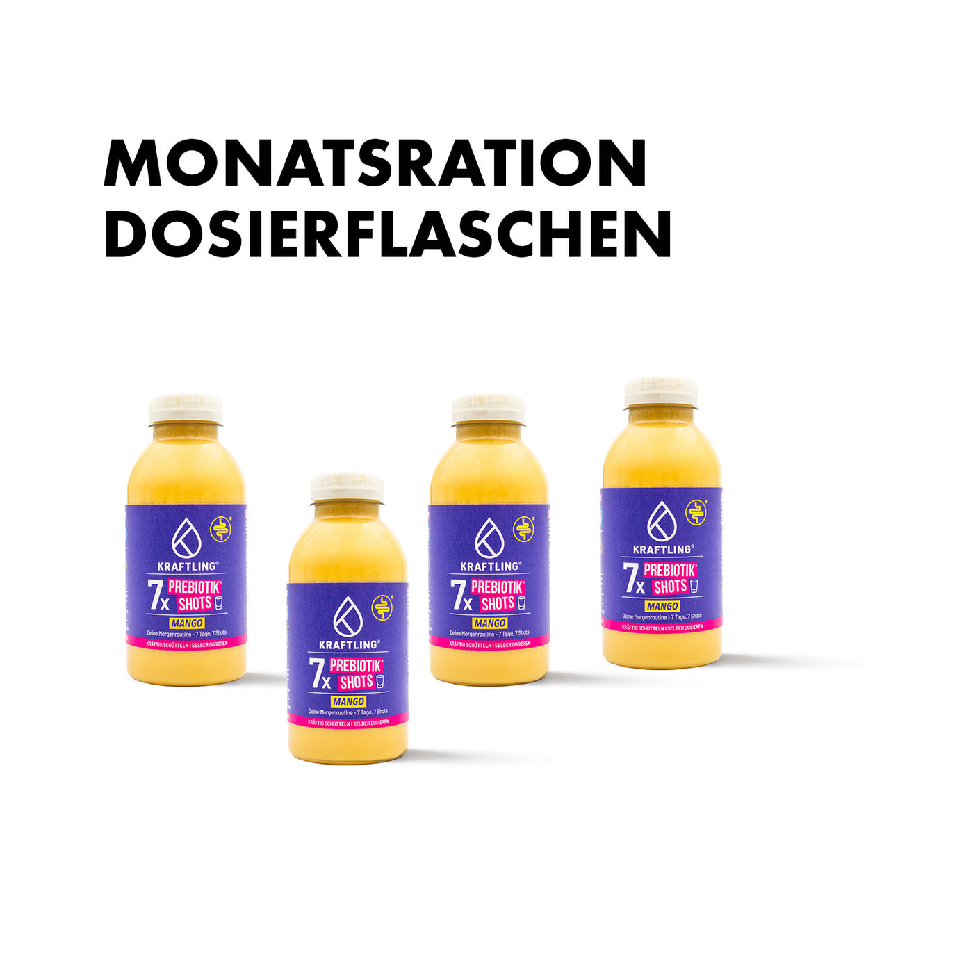 Monatsration - Prebiotik Shot Dosierflasche - Mango - 4 x 7 Shots