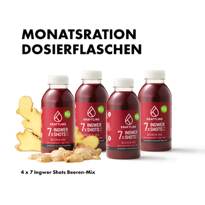 Monatsration - Ingwer Shot Beeren Mix Dosierflasche - 4 x 7 Shots